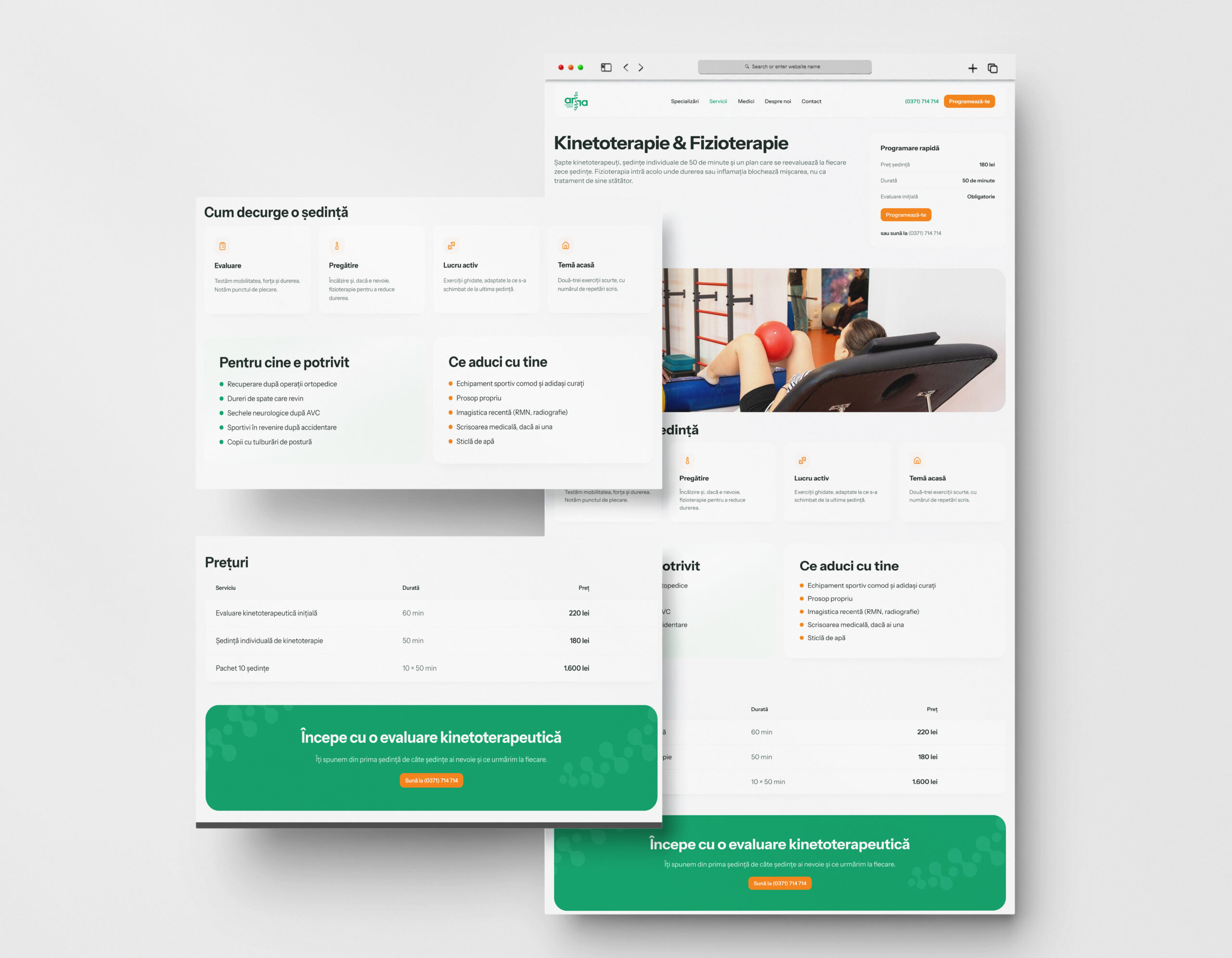 Pagini din site-ul unei clinici medicale, web design și UI/UX de ZAR Studio