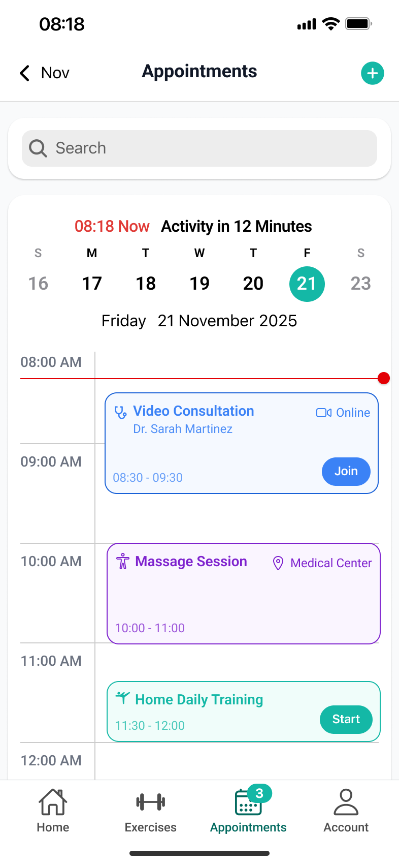 Design de aplicație iOS: calendarul zilnic de programări, ca linie de timp a ședințelor