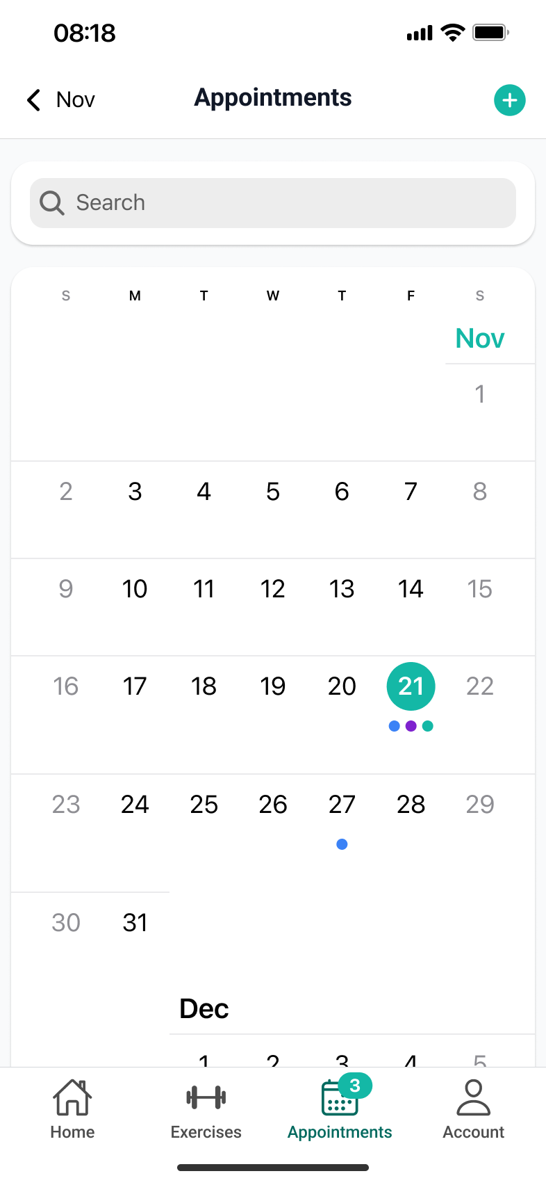 Design de interfață pentru calendarul lunar de programări dintr-o aplicație medicală