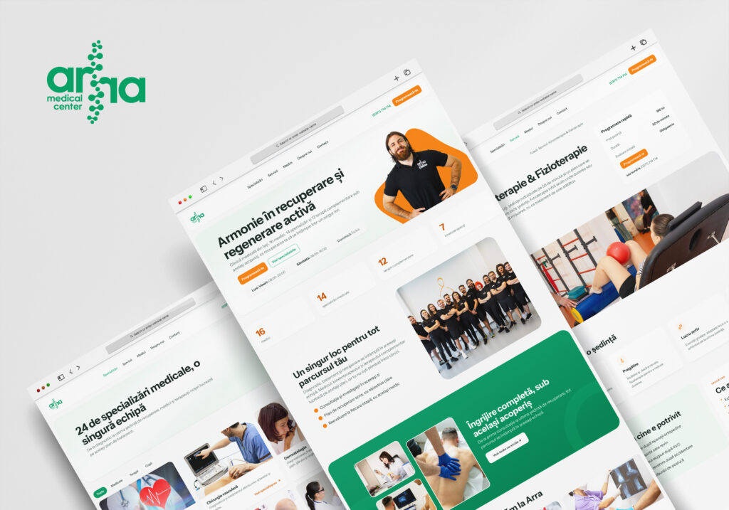 Web design pentru clinică medicală — machetele site-ului Arra Medical Center, realizate de ZAR Studio, agenție de design din Iași