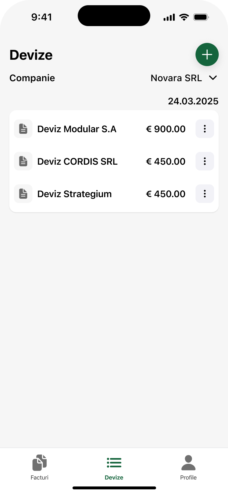 Design de aplicații: lista de devize, cu starea fiecăruia