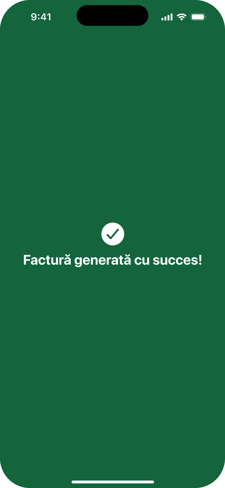 UI/UX design pentru confirmarea că factura a fost generată și trimisă